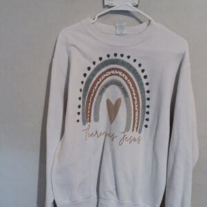 White Graphic Sweatshirt with Rainbow Design